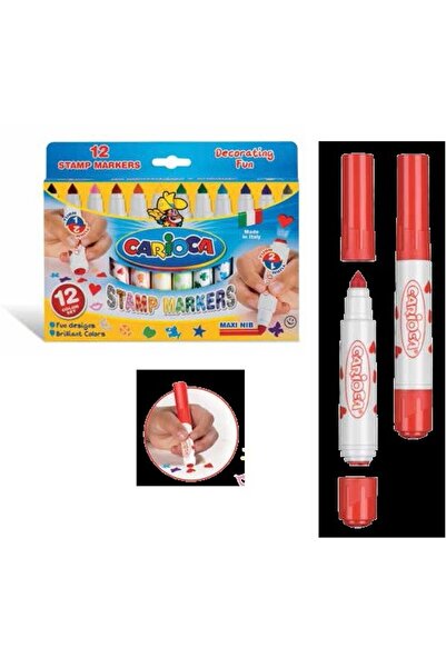 carioca Set 12 markere lavabile, cu 12 stampile diverse forme, cutie carton, ...