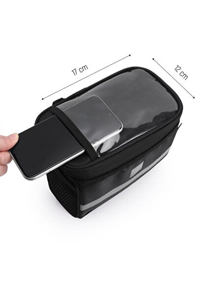 WOZINSKY Geanta Bicicleta cu Husa pentru Telefon Impermeabila Black (prindere de ghidon, 2l)