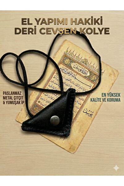 Sermet Süs Dünyası Hakiki Deri Cevşen Kolye Kılıfı - El İşçiliği Üçgen Cevşenlik