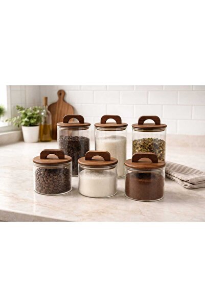 Durina Living طقم أكاسيا كابلايد من 6 برطمانات زجاجية 1300 مل + 650 مل حاوية ...