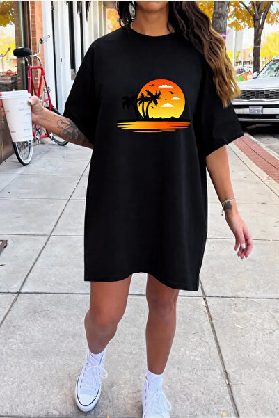 HOFFNUNG Tricou unisex cu mânecă scurtă, guler rotund, cu 3 palmieri, culoare...