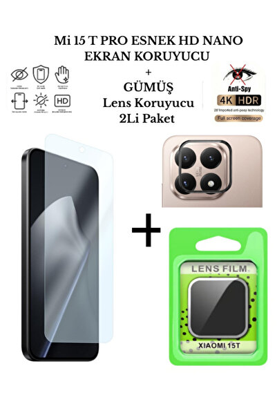 CaseTechnoo Mi 15 T PRO Lens Koruyucu Ve Esnek HD Nano Ekran Korucu 2li Avant...