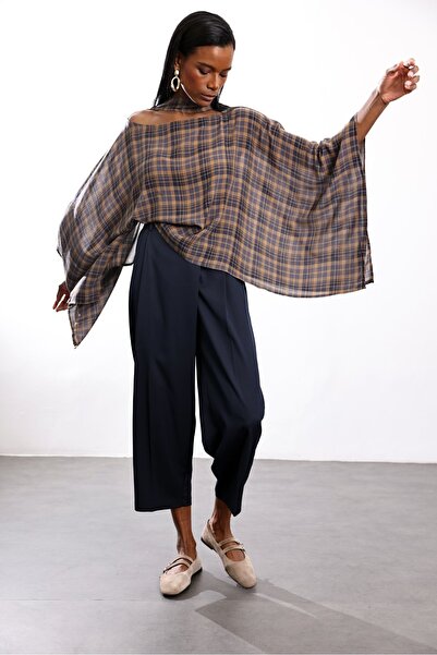 5in1Canpolat Brown Cape Blouse