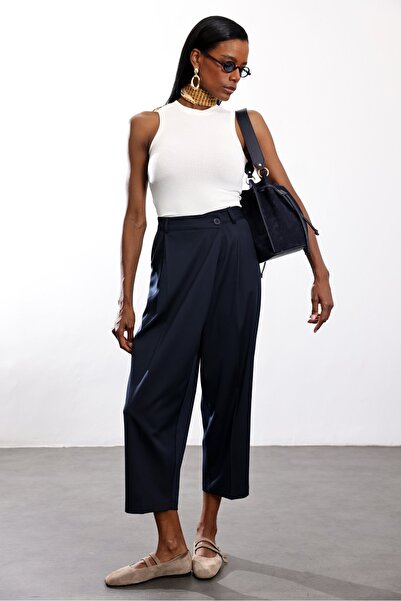 5in1Canpolat Pantaloni din material textil cu pliuri Barrel croială bleumarin...