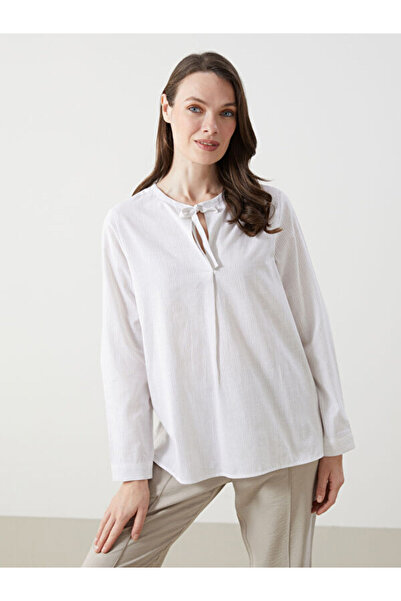 LC Waikiki Rmz Gi̇yi̇m Farkiyla Tie-Up Roba Collar Striped Women's Blouse