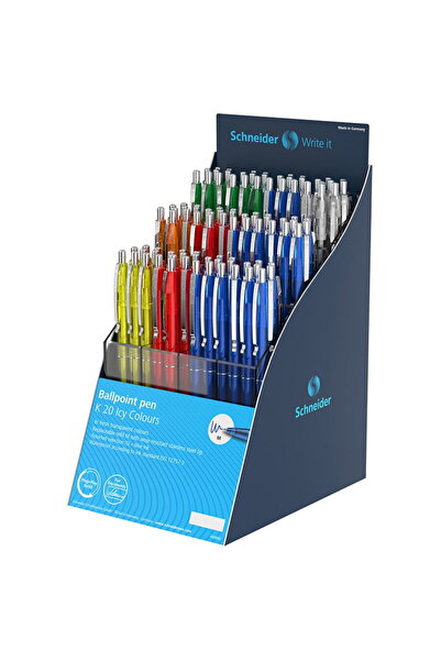 SCHNEIDER SIS Display K20 Icy colours, 100 assorted colour pens - blue writing