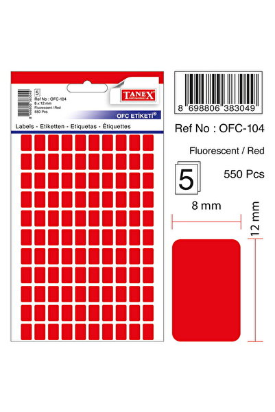 Tanex Etichete autoadezive color, 8 x 12 mm, 550 buc/set, - rosu fluorescent