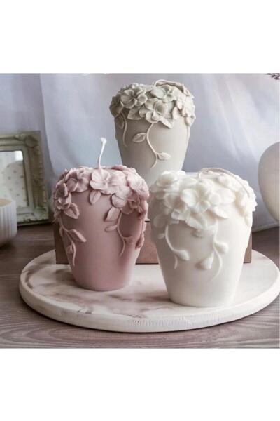 SCA CANDLE Dekoratif mum Gül Çiçek model Çiçekleri üste olan model GRİ Renk 1...
