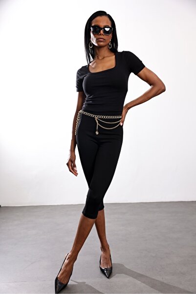 5in1Canpolat Μαύρο χωρίς ραφές Παντελόνι Κάπρι 7029