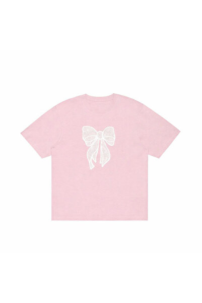 Violon Minimal Bow Printed Pink T-Shirt