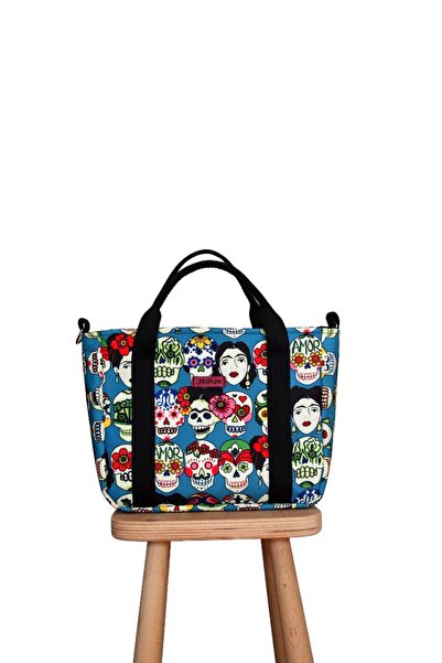 BUSRAKAZANCDESİGN Kuru Kafalar Frida Kahlo Desenli Tote Bag El Ve Omuz Çantası
