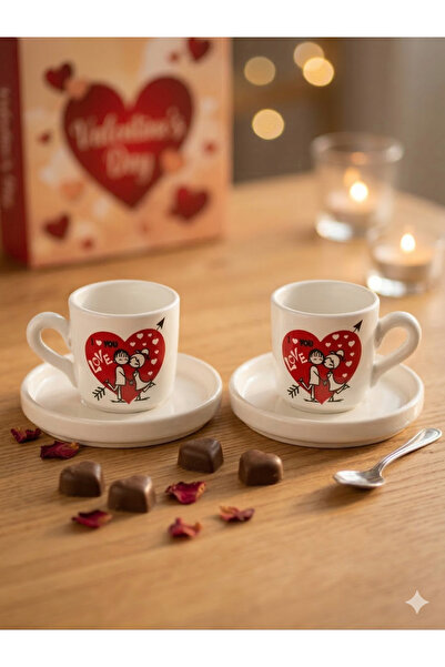 Kahve Special Design 2-Piece Turkish Coffee Cup Set Series - Romantic, Floral...