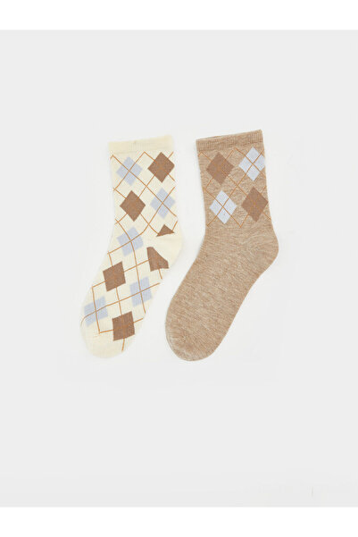 LC Waikiki Nevavm Farkıyla Lcw Dream Beige Diamond Patterned Women's Socks 2-...