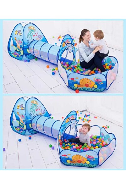Empressco Okyanus temalı 3 parça çocuk oyun seti, tünel ve taşıma çantasıyla ...
