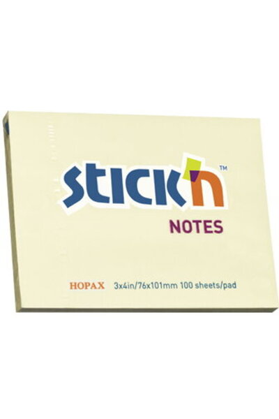 Stickn Notes autoadeziv 76 x 101 mm, 100 file, Stick"n - galben pastel