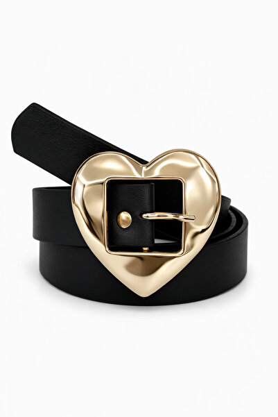 CSR AKSESUAR Inimă neagră din aur piele pentru femei curea cu cataramă