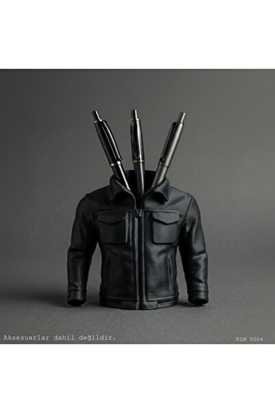 CT STONES Black Zippered Pocket Pack Leather Jacket Form Pen Holder Desktop P...