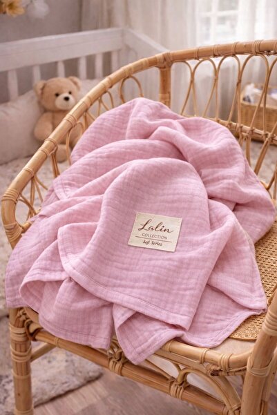 lalin 100% Cotton Ply 4-Layer Muslin Blanket Pastel Pink 115X115