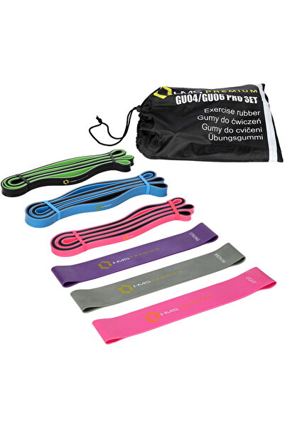 HMS Set 6 benzi elastice, Premium, Latex, Diferite dimensiuni, Multicolor