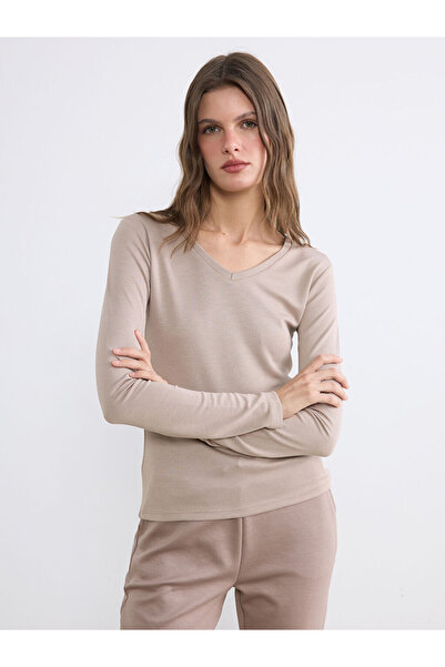 LC Waikiki LCW EVERYDAYKahverengi V Yaka Kadın Body