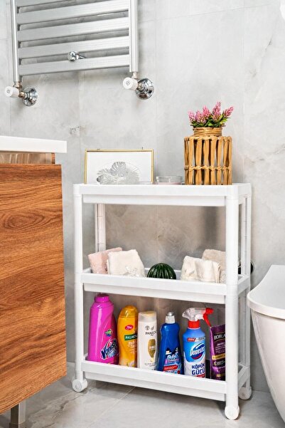 Minty Life Tekerlekli Vesken Raf Ünitesi 3 Katlı Banyo Rafı Mutfak Rafı Servi...