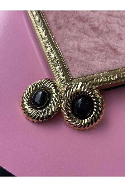 MİOSA 316L Steel Mng Model Black Earrings