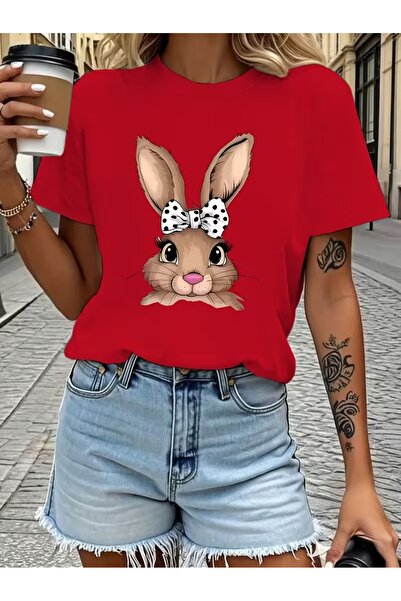 WOODROFFE Γυναικείο χαριτωμένο μπλουζάκι με κουνέλι με τύπωμα oversized φαρδι...