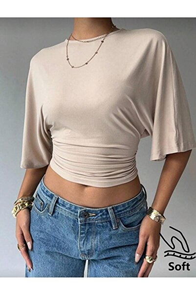 peri tower Women's Beige Cotton Piece Soft Fabric Blouse Draped Stylish Daily...