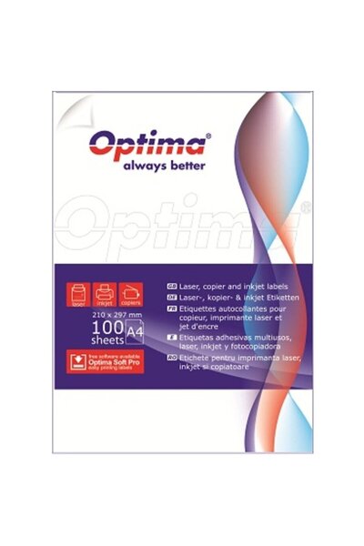Optima Etichete albe autoadezive 56/A4, 52,5 x 21,2 mm, 100 coli/top,