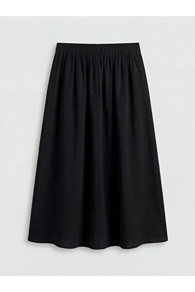 LC Waikiki LCW Modest Siyah Beli Lastikli Kloş Müslin Etek