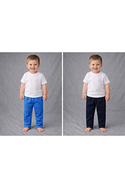 Butik 2'li düz renk mavi bordo çocuk pijama