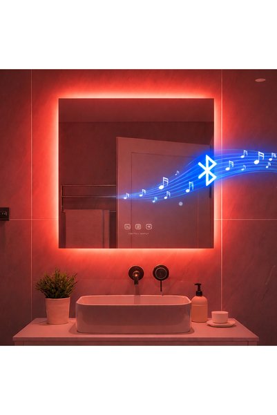 Digital Hayat Kare LED Bluetooth Hoparlörlü Dekoratif Akıllı Banyo Aynası – D...