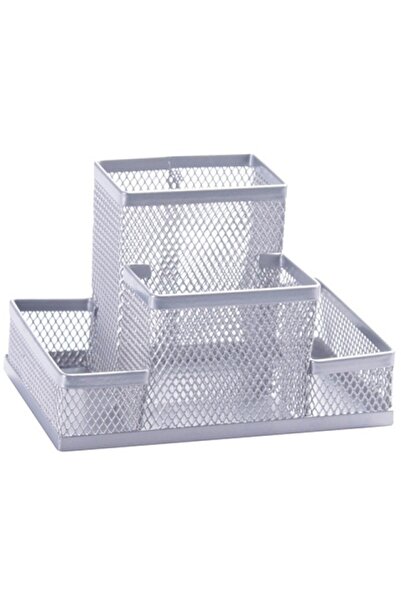 Q-Connect Organizer metalic Mesh, de birou, 4 compartimente, - argintiu