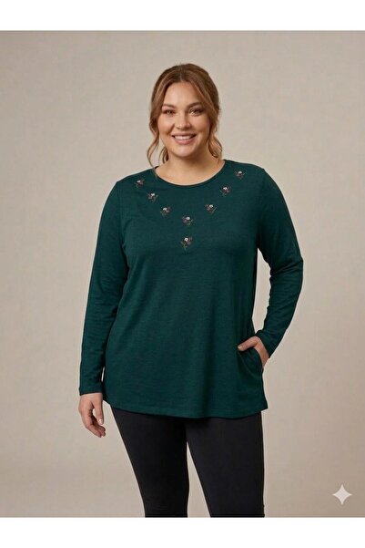 Orly More Viscose Fabric Mini Slit Plus Size Long Sleeve Combed Cotton Blouse