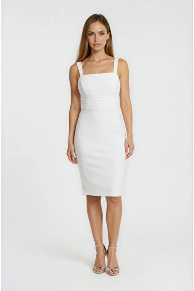 Spazio Guelfa Kalın Askılı Beli Drapeli Kısa Elbise EKRU