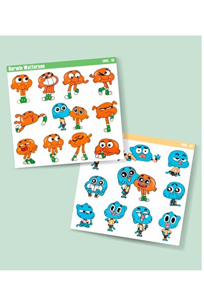 MiniThingsArt çizgifilm-Gumball-Darwin Watterson- sticker set 2Li Parlak Kağı...
