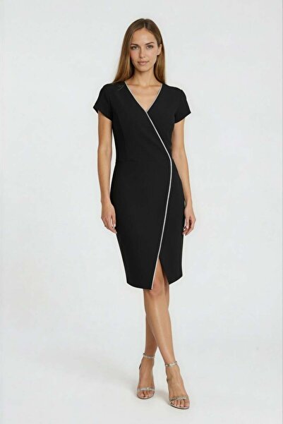 Spazio Egido V Yaka Asimetrik Kısa Abiye Elbise SİYAH