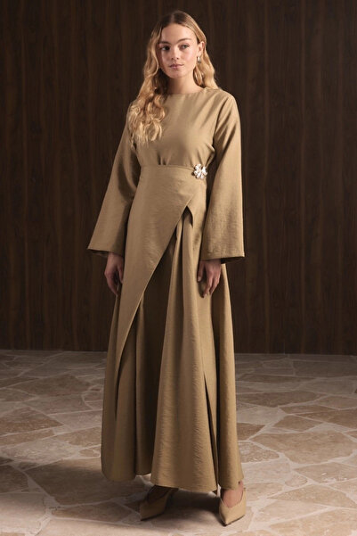 HELEN Zoye Önü Broşlu Cupra Elbise