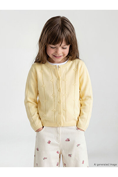 LC Waikiki Galben guler rotund tricotaj cu aspect dantelat Cardigan tricotat ...