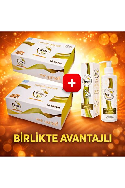 Trex Tea Bitkisel Çay 60 Saşe 2’li Avantaj Paketi + Sıkılaştırıcı Vücut Jeli