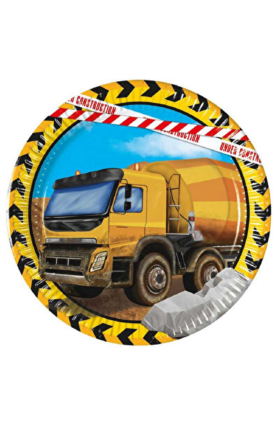 Procos Set de 8 farfurii Echipamente de construcții - Betonieră, 20 cm Galbene