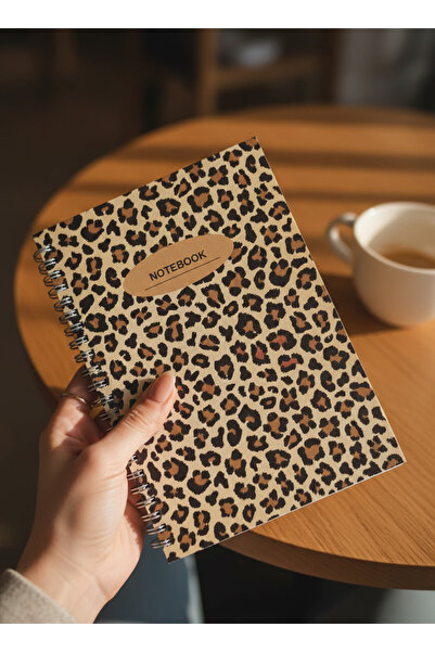 Ez&Tu Stıcker Leopar Desenli Çizgisiz Spiralli Not Defteri A5 Boyut – 60 Yapr...