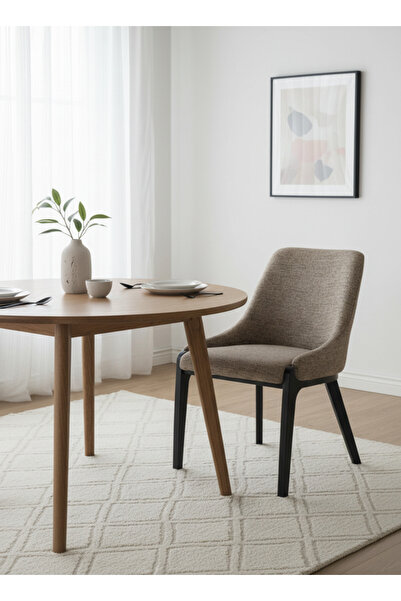 MARIA HOMES كرسي طعام عصري من قماش بلون القهوة مع أرجل خشبية سوداء لغرفة الطعام