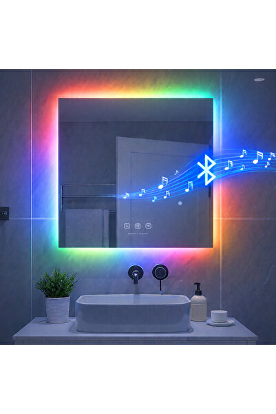 Digital Hayat Kare LED Bluetooth Hoparlörlü Dekoratif Akıllı Banyo Aynası – D...