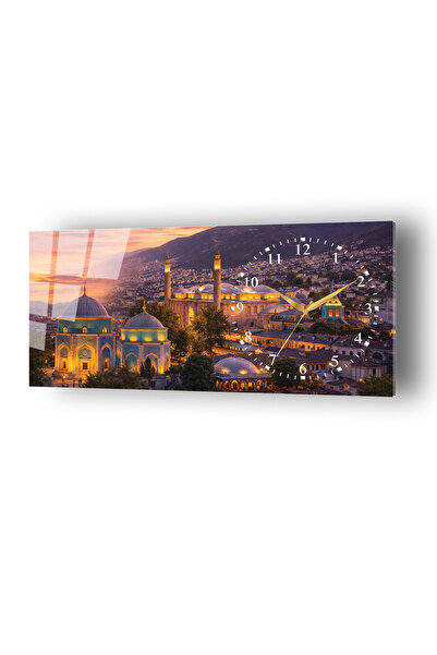 no77decor Bursa Uludağ ve Tophane Temalı Temperli Saatli Cam Tablo