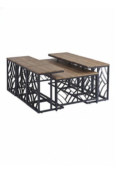 MARIA HOMES طقم طاولة قهوة بني عصري مع 6 طاولات جانبية، أبعاده 130 × 70 × 45 سم