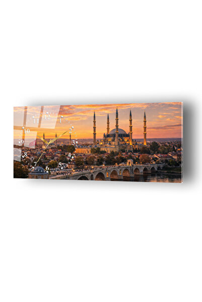 no77decor Edirne Selimiye Camii Temalı Temperli Saatli Cam Tablo