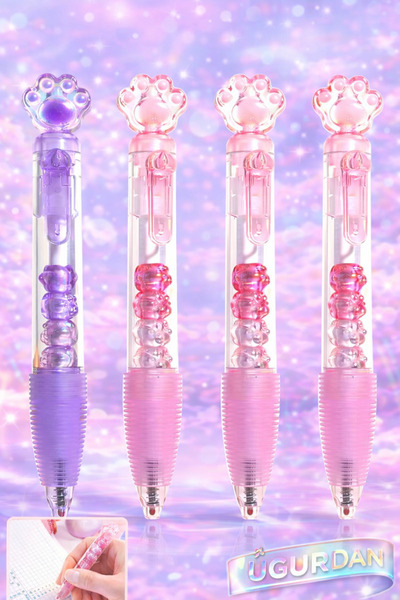NaSaDAN Pati Figürlü Jel Kalem 0.5 mm Tükenmez Jel Kalem Şeffaf Boncuklu Sevi...