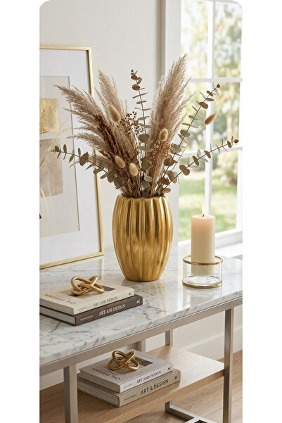 Velorahomee 15 cm Gold Lüks Seramik Vazo - Modern Masa Üstü Dekorasyonu