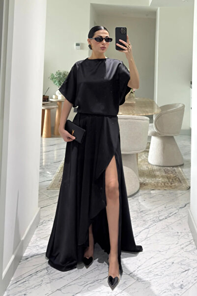 My Blog Black Satin Slit Dress - 2026